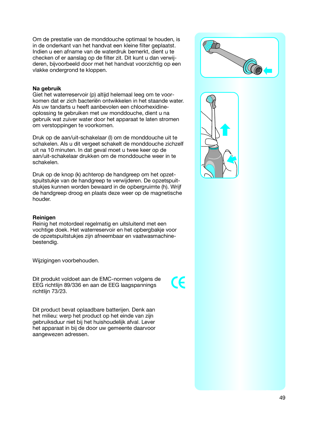 Braun Electric Toothbrush manual Na gebruik, Reinigen 