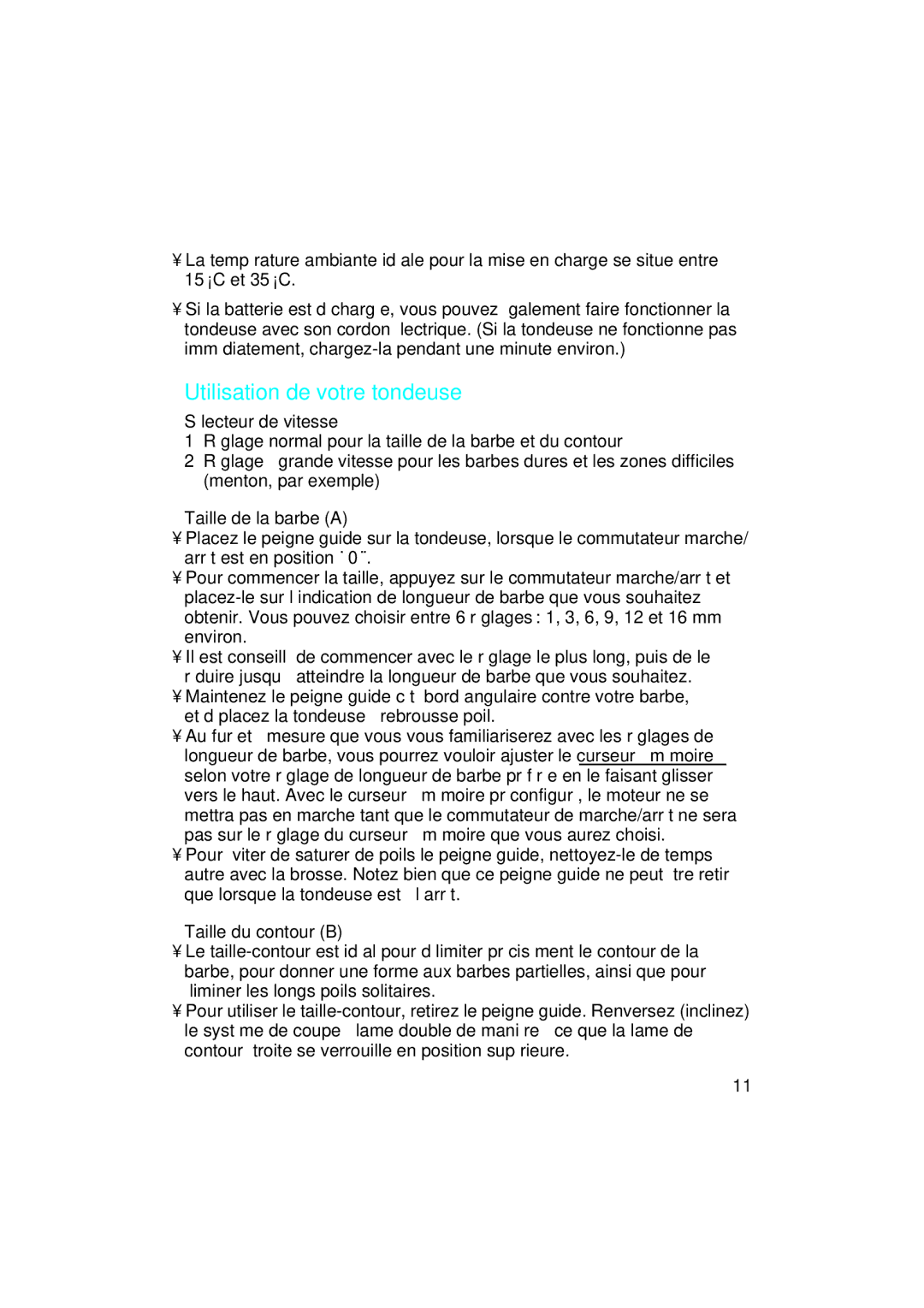 Braun EP 80 manual Utilisation de votre tondeuse, Sélecteur de vitesse, Taille de la barbe a, Taille du contour B 