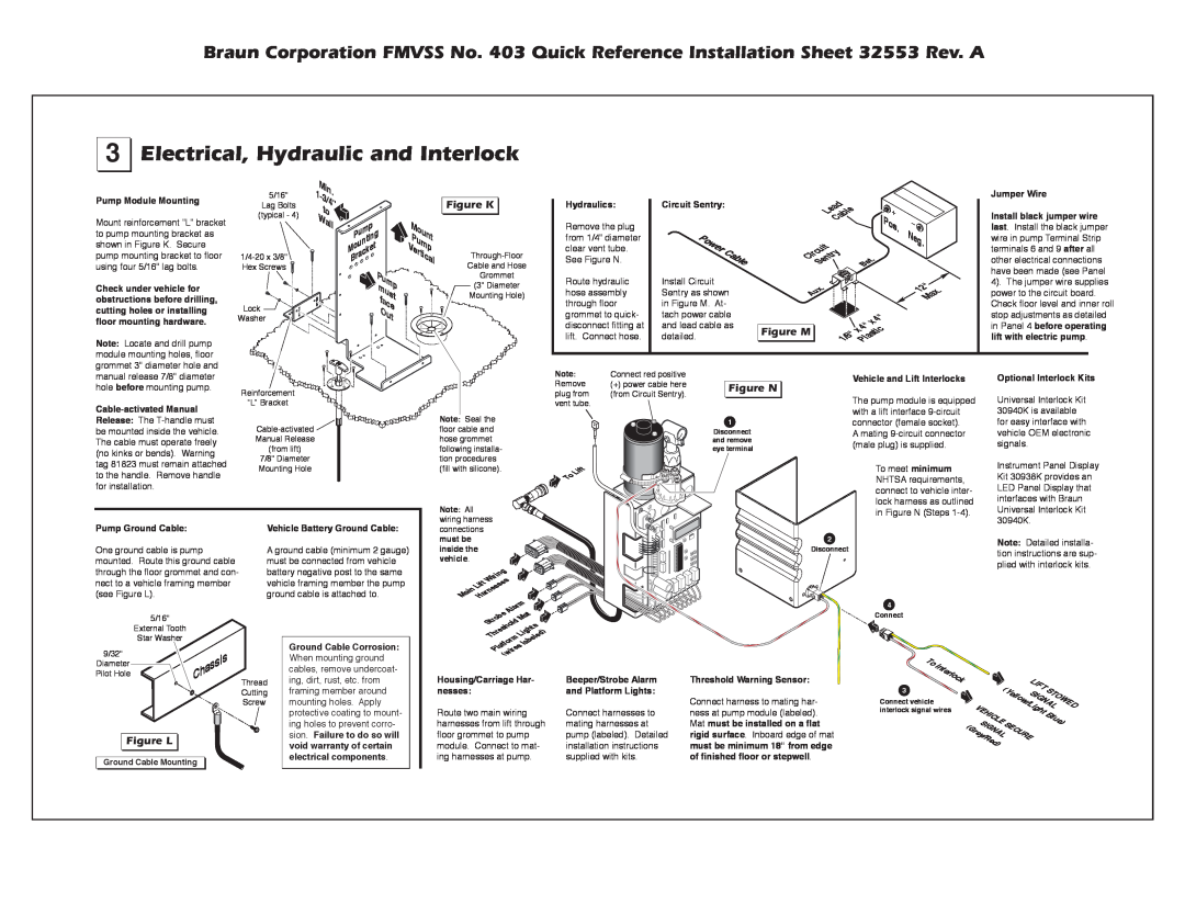 Braun Braun Corporation FMVSS No. 403, FMVSS NO. 403 dimensions Electrical, Hydraulic and Interlock, Wiring, Lift, shold 