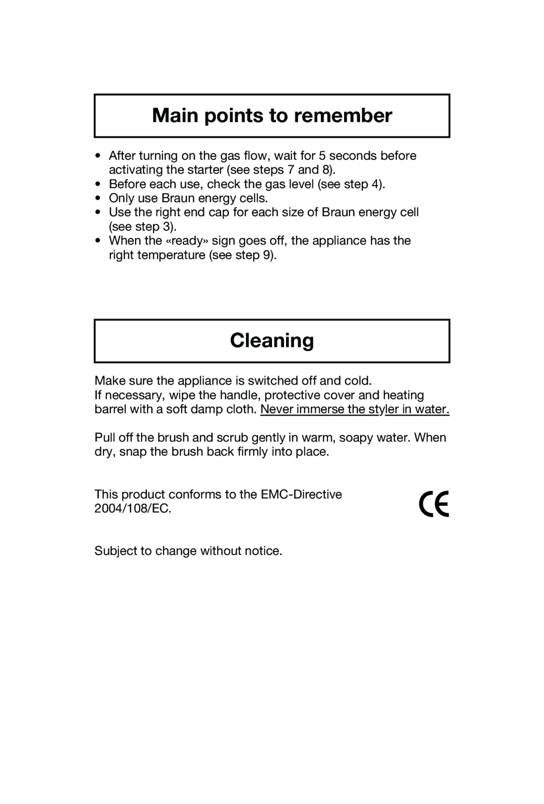 Braun GCS 70 manual Main points to remember, Cleaning 