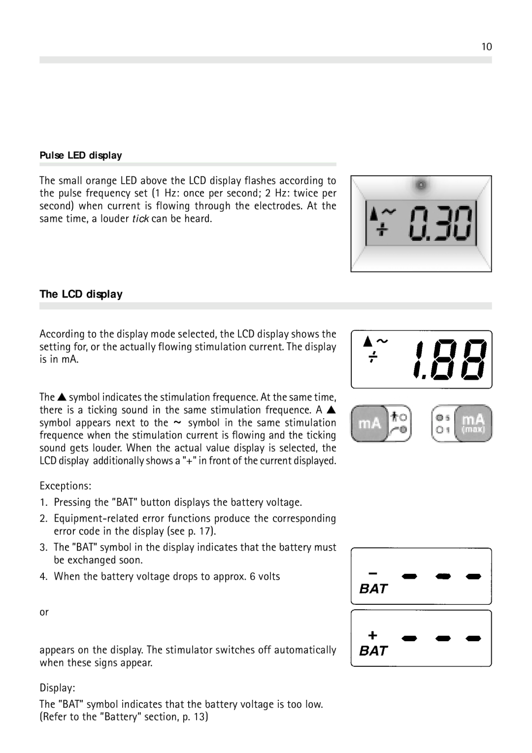 Braun HNS 11 user manual LCD display, Pulse LED display 