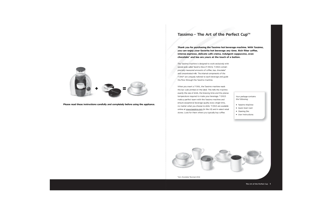 Braun Hot Beverage Machine manual + =, Tassimo The Art of the Perfect Cup 