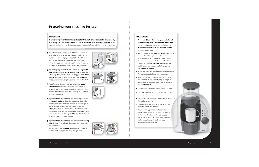 Braun Hot Beverage Machine manual Preparing your machine for use, Brewing continues, Brew mechanism, On/off switch 