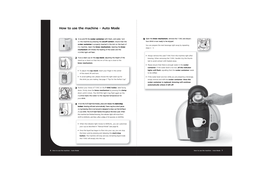 Braun Hot Beverage Machine manual How to use the machine – Auto Mode 