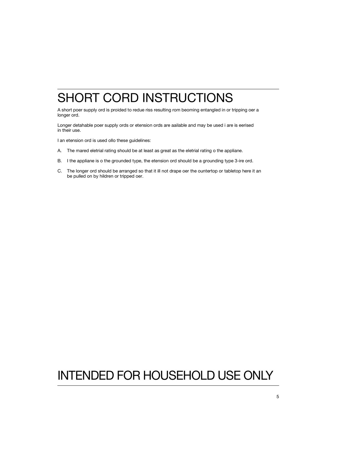 Braun HT 500W, HT 500 B manual Short Cord Instructions, Intended for Household USE only 