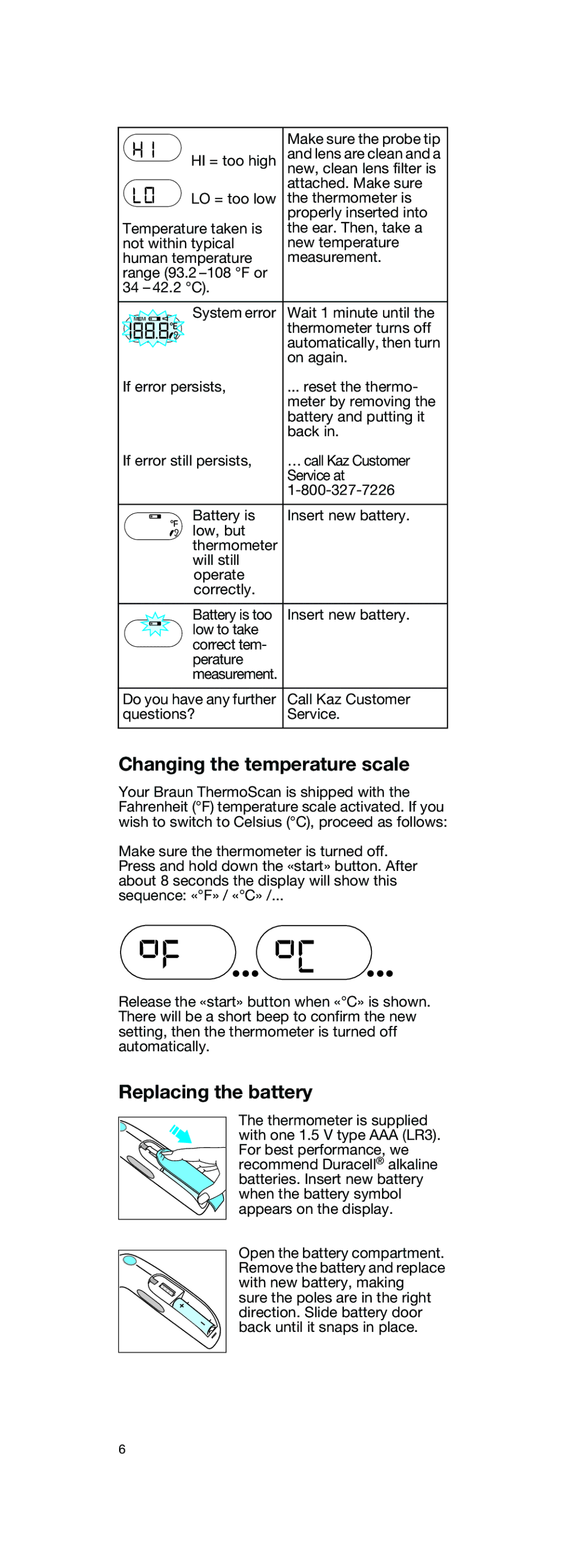 Braun IRT 3020 CO manual Changing the temperature scale, Replacing the battery 