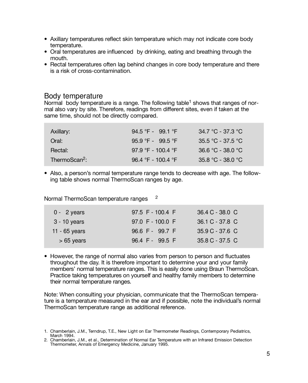 Braun IRT 3520, IRT 3020 manual Body temperature, Normal ThermoScan temperature ranges2 