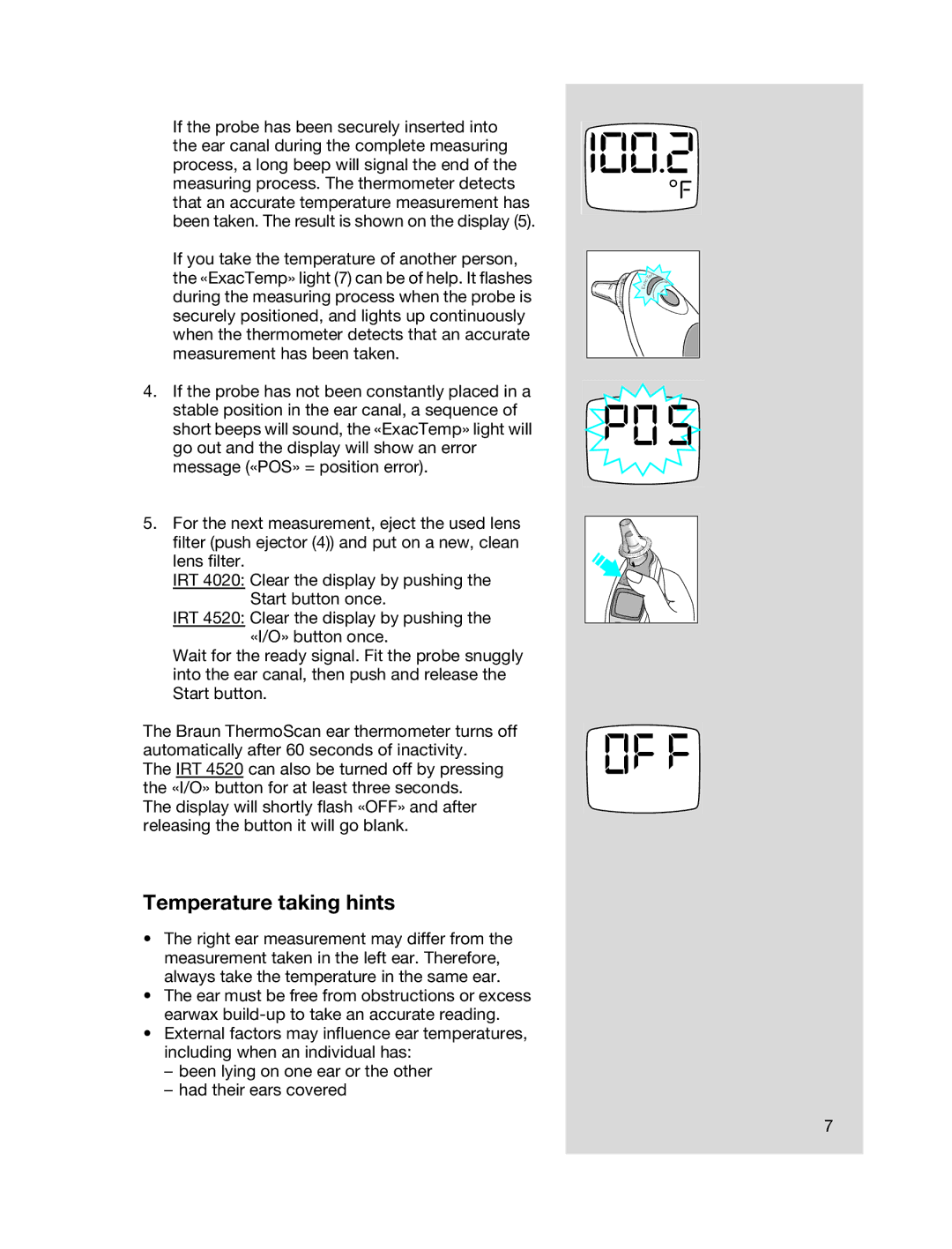 Braun IRT 4020, IRT 4520 manual Temperature taking hints 
