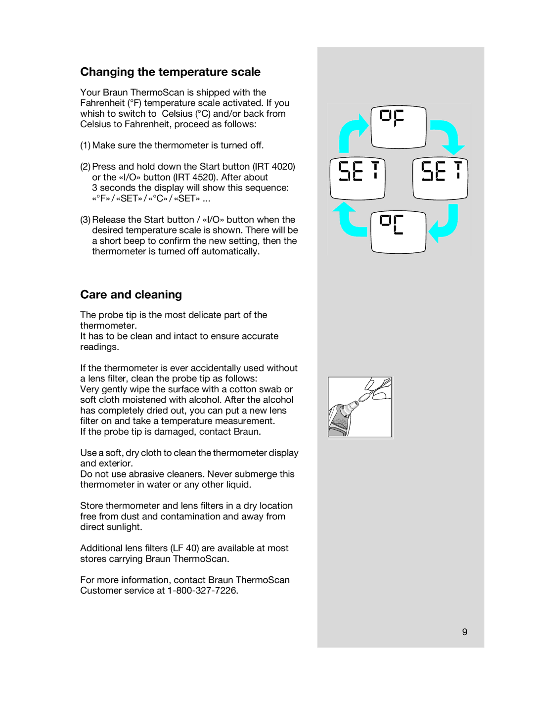 Braun IRT 4020, IRT 4520 manual Changing the temperature scale, Care and cleaning 