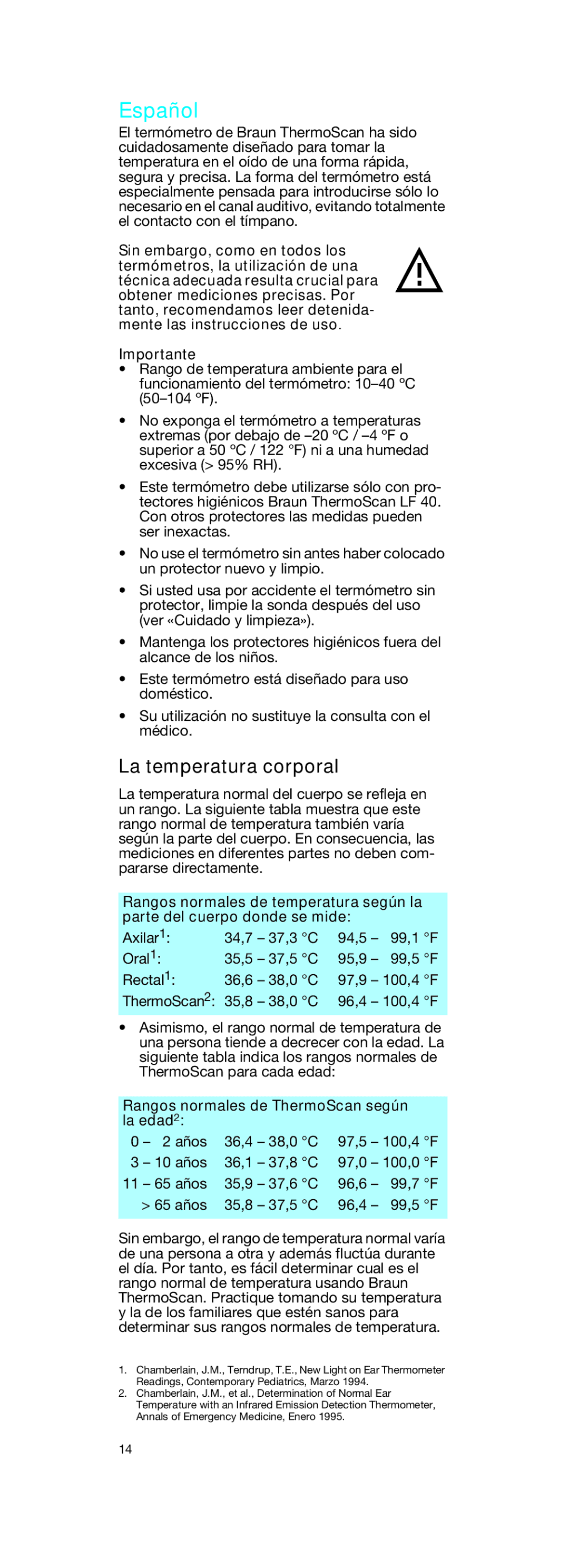 Braun IRT3020 manual La temperatura corporal, Rangos normales de ThermoScan según la edad2 