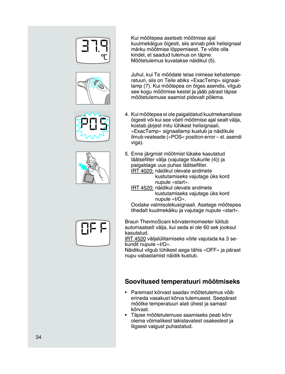 Braun IRT4520 manual Soovitused temperatuuri mõõtmiseks 
