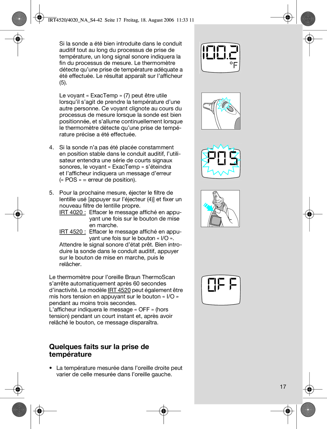 Braun IRT4520USSM manual Quelques faits sur la prise de température 