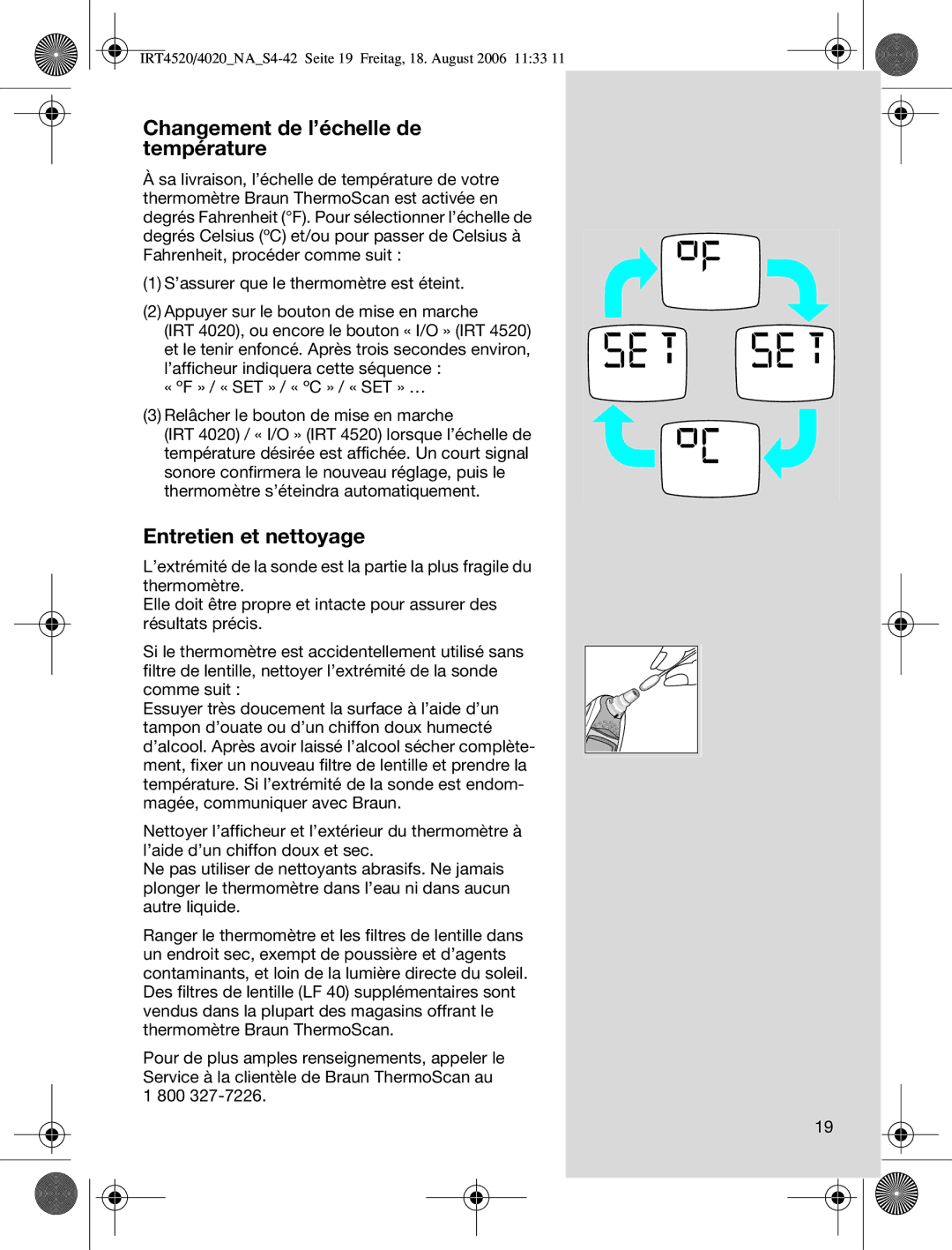 Braun IRT4520USSM manual Changement de l’échelle de température, Entretien et nettoyage 