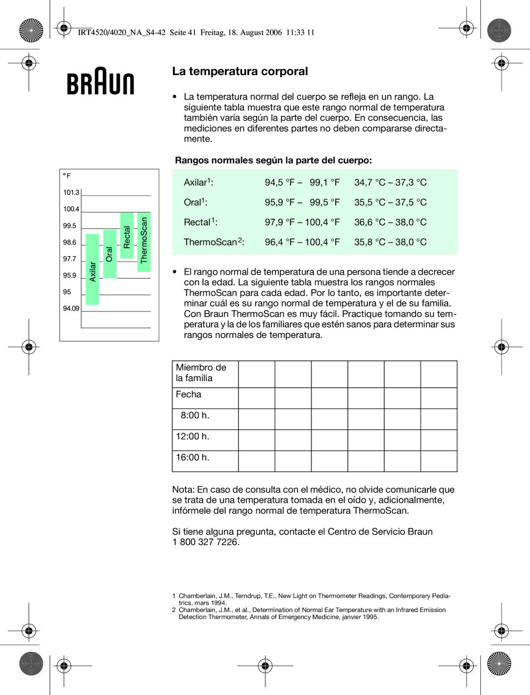 Braun IRT4520USSM manual Axilar Oral Rectal ThermoScan 