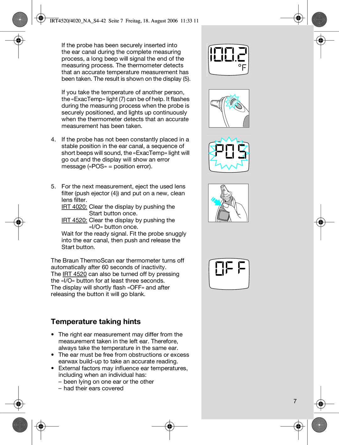 Braun IRT4520USSM manual Temperature taking hints 