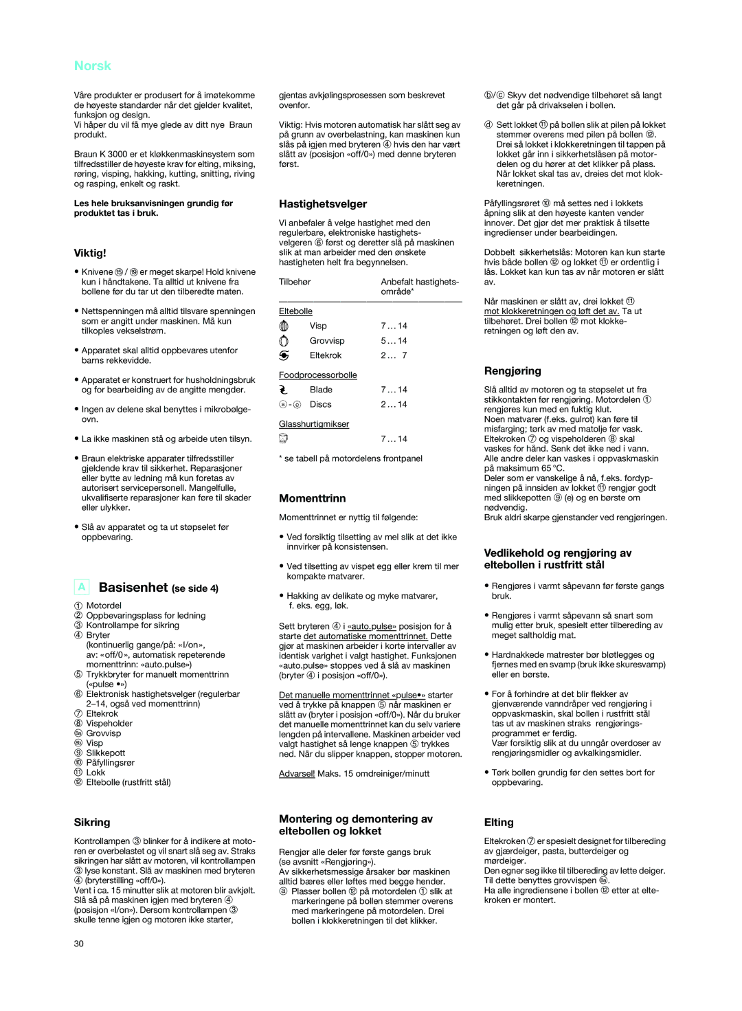 Braun K 3000 manual Norsk, Basisenhet se side 