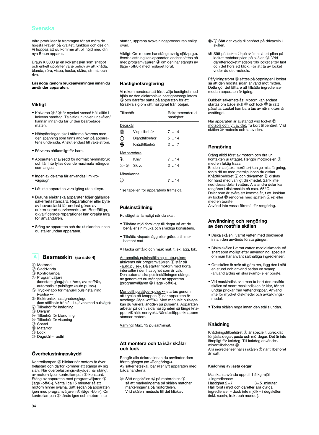 Braun K 3000 manual Svenska 