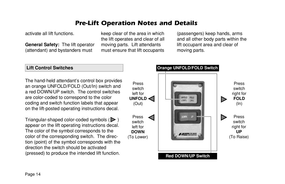 Braun L200UARS manual Lift Control Switches 