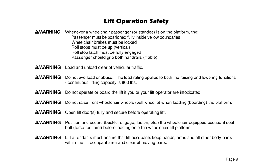 Braun L955 manual Lift Operation Safety 