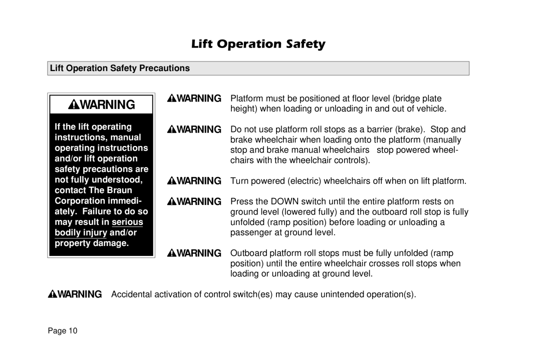 Braun L955 manual Lift Operation Safety 