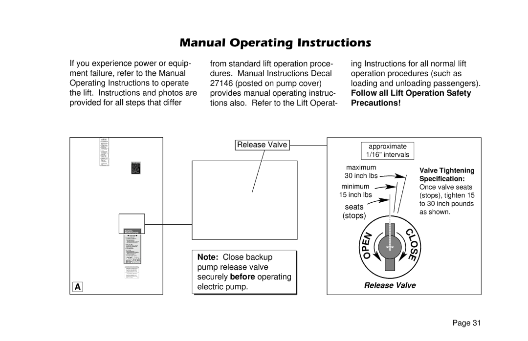 Braun L955 manual Manual Operating Instructions, Follow all Lift Operation Safety Precautions 