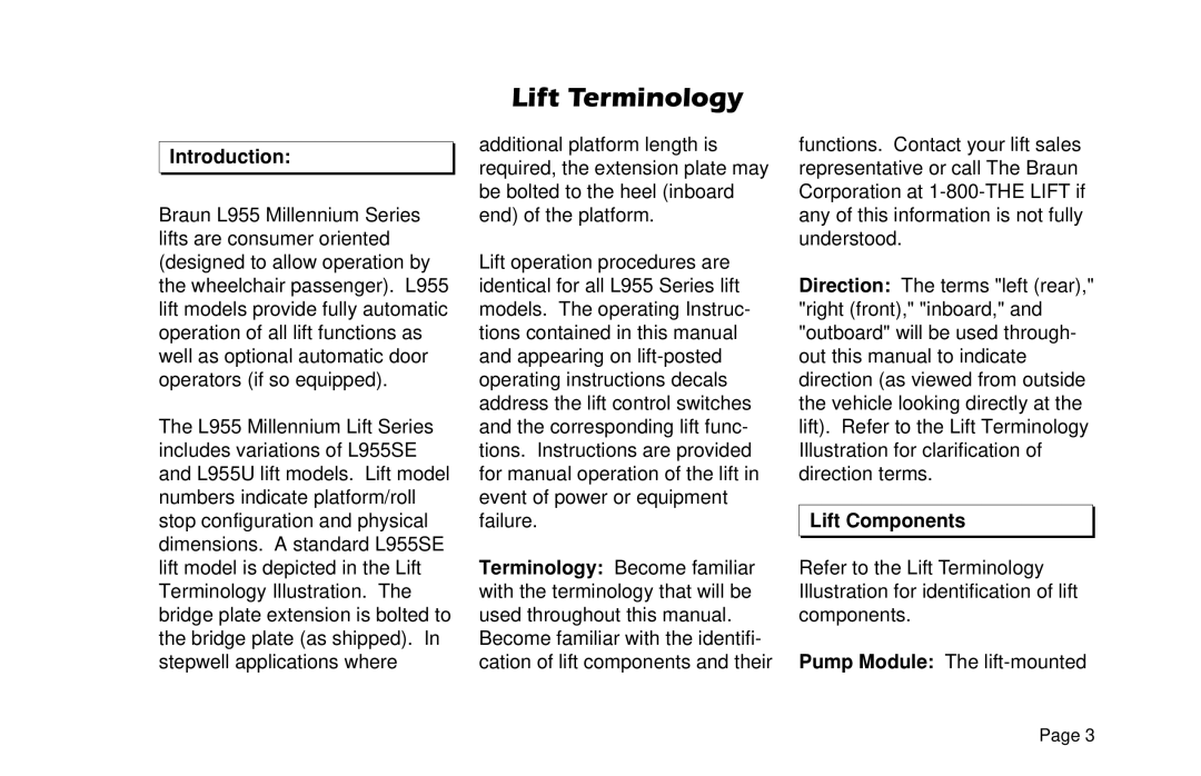 Braun L955 manual Introduction, Lift Components 