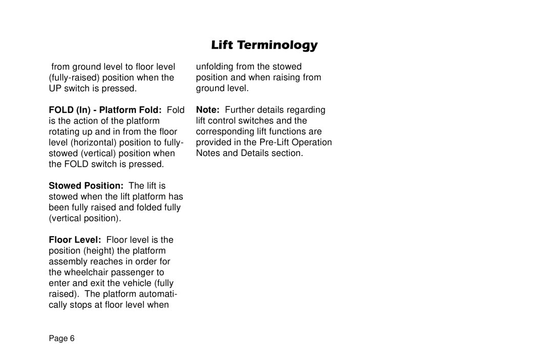 Braun L955 manual Lift Terminology 