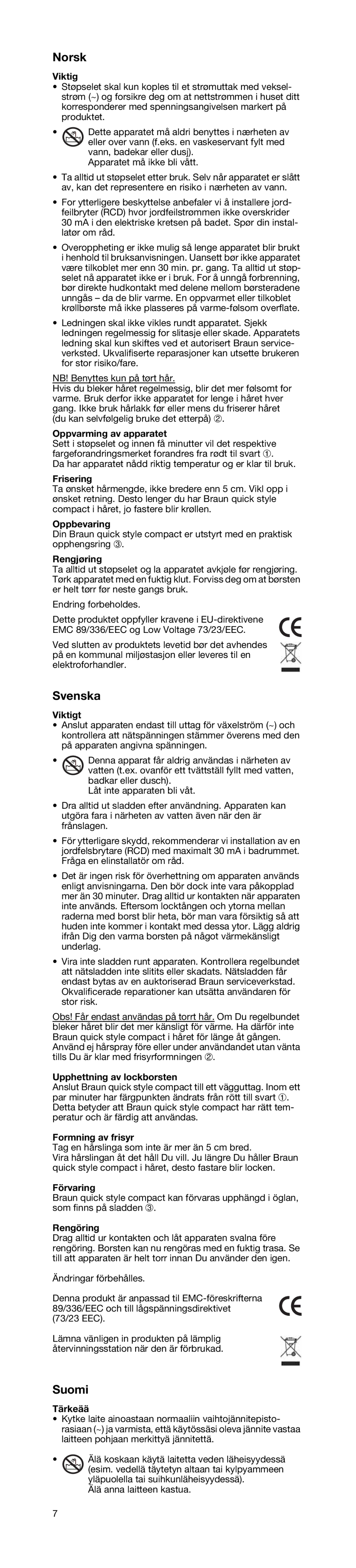 Braun LS 30 manual Norsk, Svenska, Suomi 