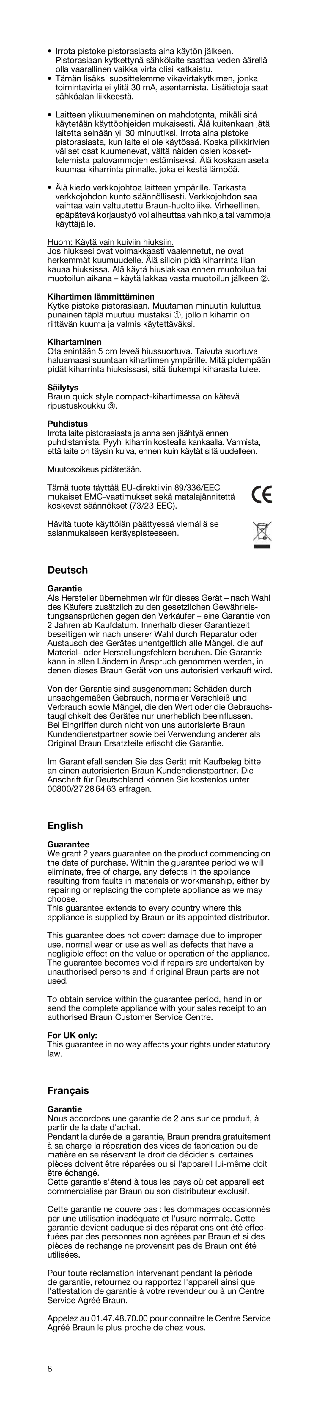 Braun LS 30 manual Deutsch, English, Français 