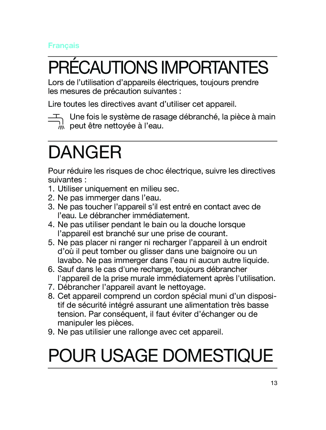 Braun LS 5500 manual Précautions Importantes, Français 