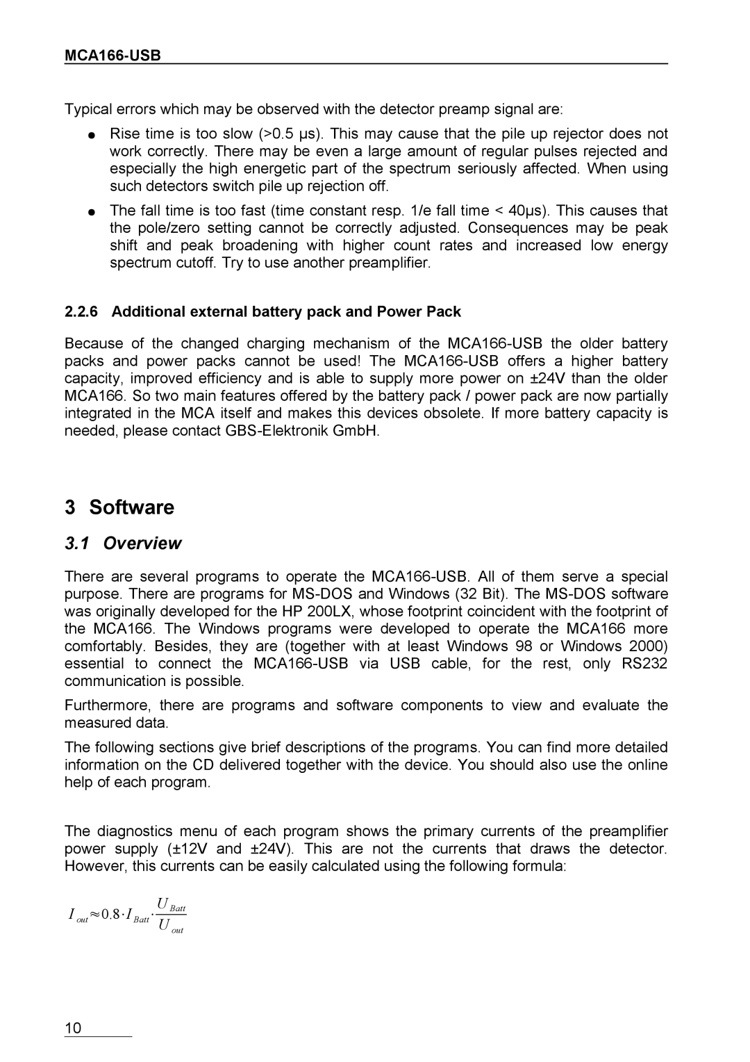 Braun MCA166-USB user manual Software, Overview, Additional external battery pack and Power Pack 