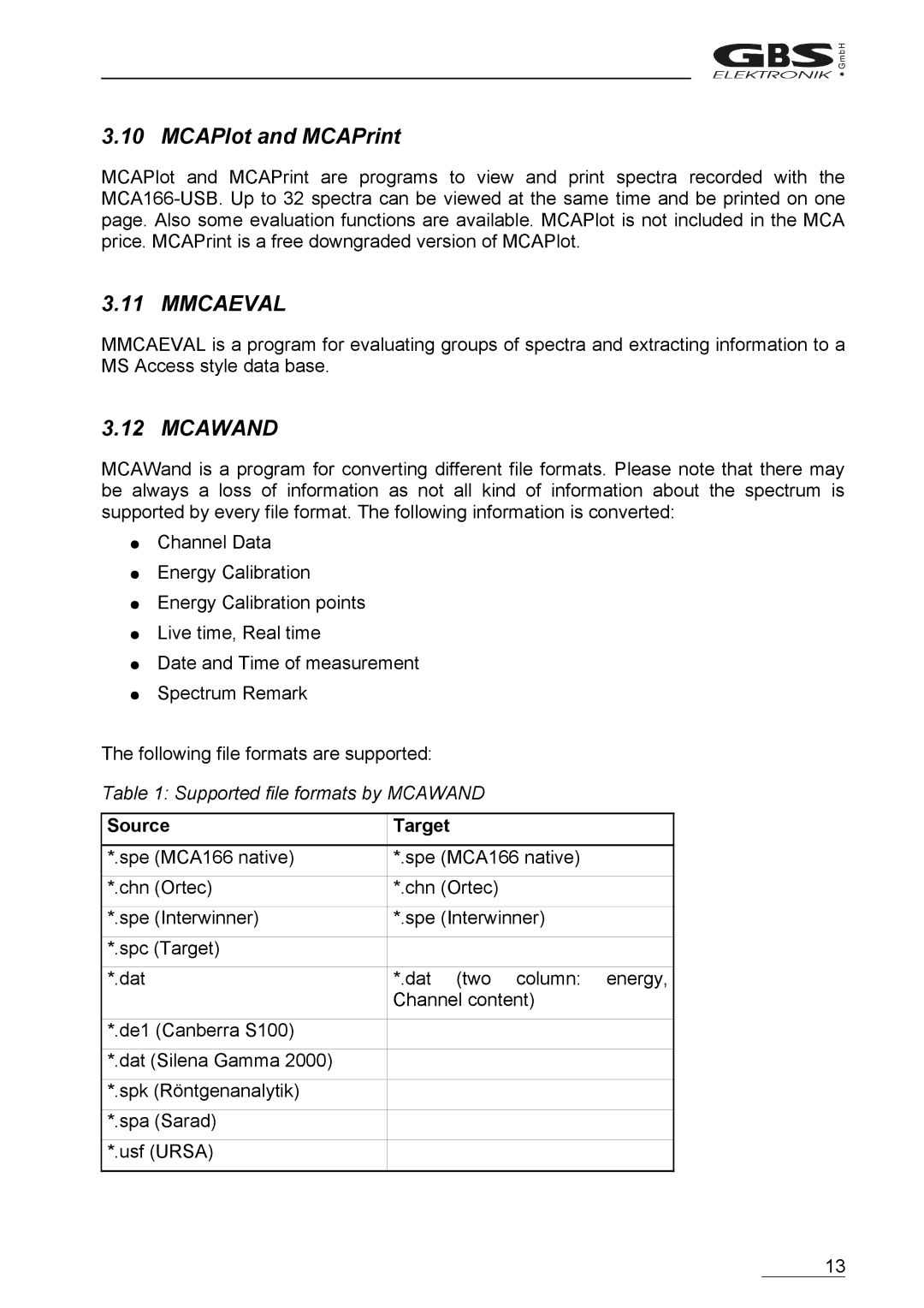 Braun MCA166-USB user manual MCAPlot and MCAPrint, Source Target 