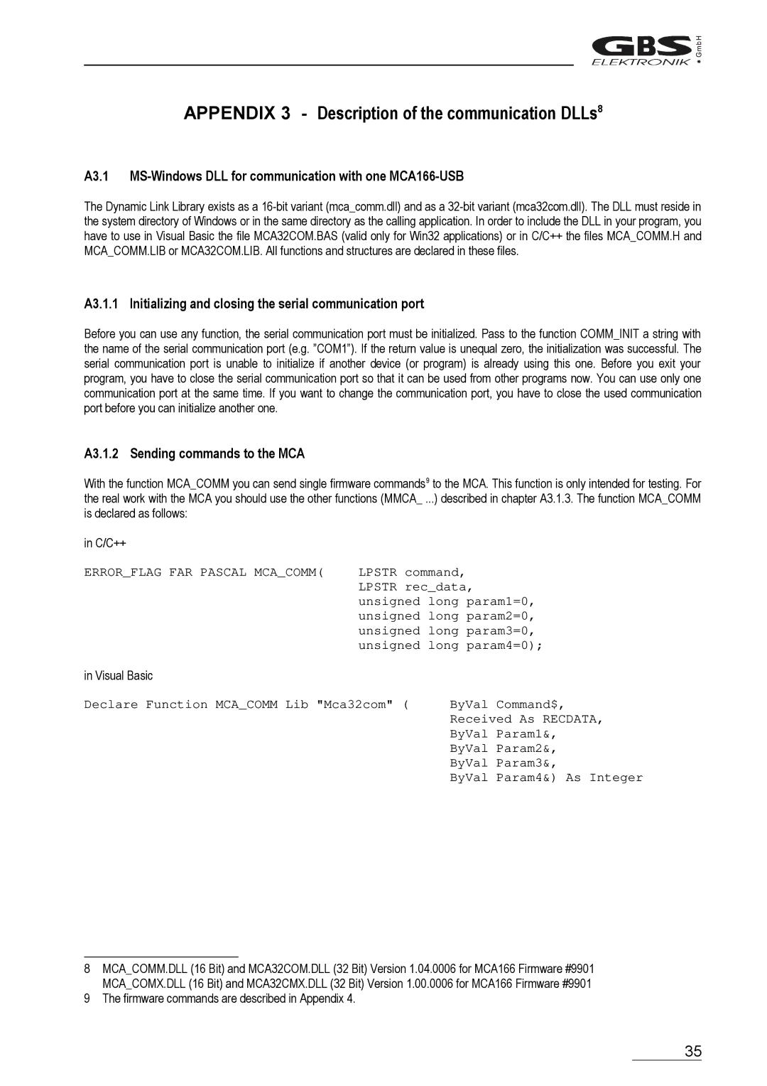 Braun MCA166-USB user manual Appendix 3 Description of the communication DLLs8 