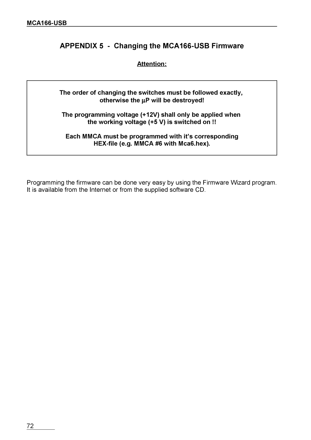 Braun user manual Appendix 5 Changing the MCA166-USB Firmware 