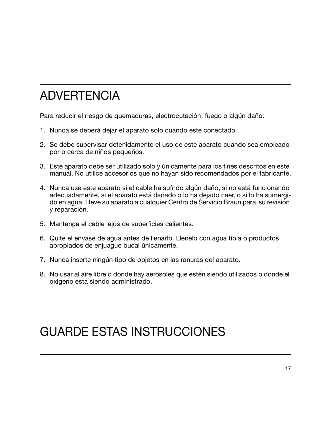 Braun MD 15 manual Advertencia, Guarde Estas Instrucciones 