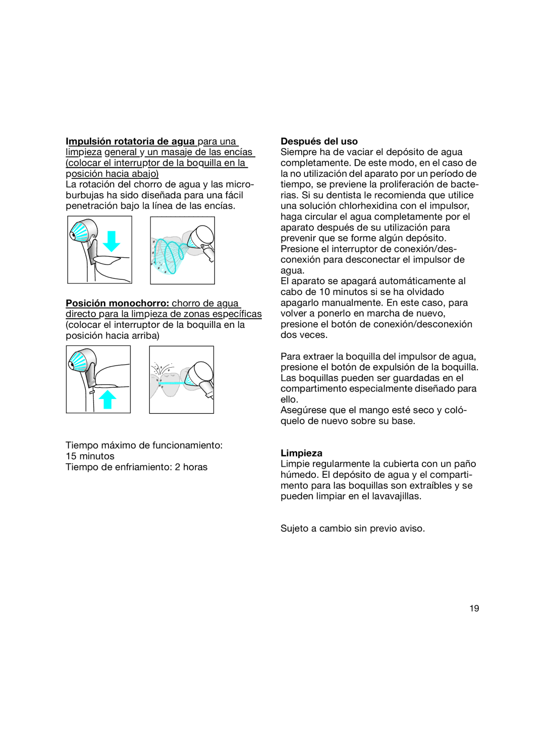 Braun MD 15 manual Después del uso, Limpieza 