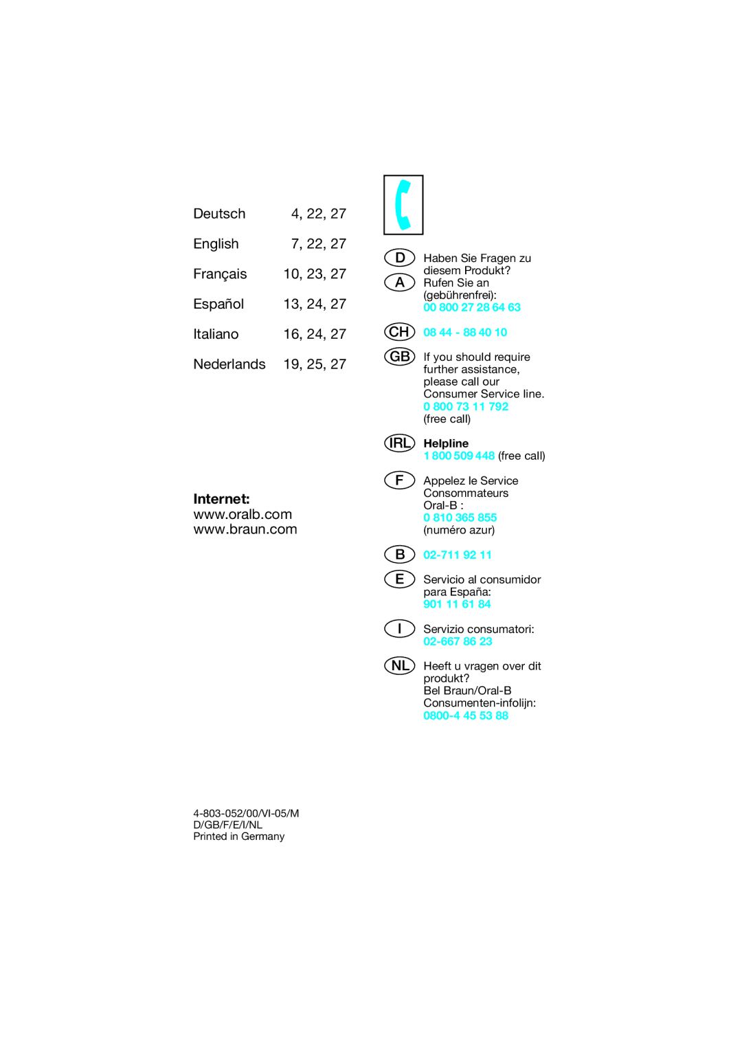 Braun MD 31 manual Internet 