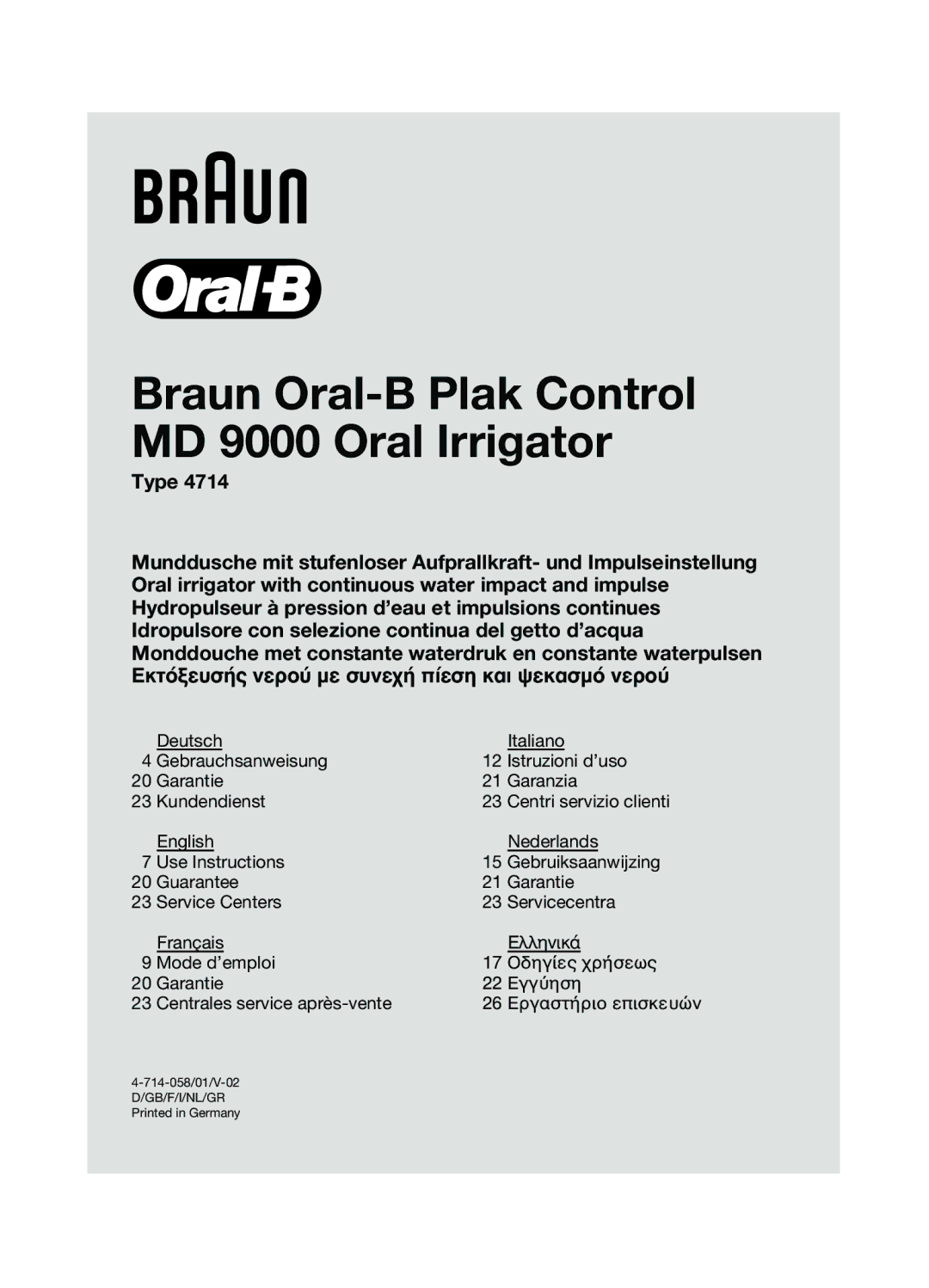 Braun manual Braun Oral-B Plak Control MD 9000 Oral Irrigator 