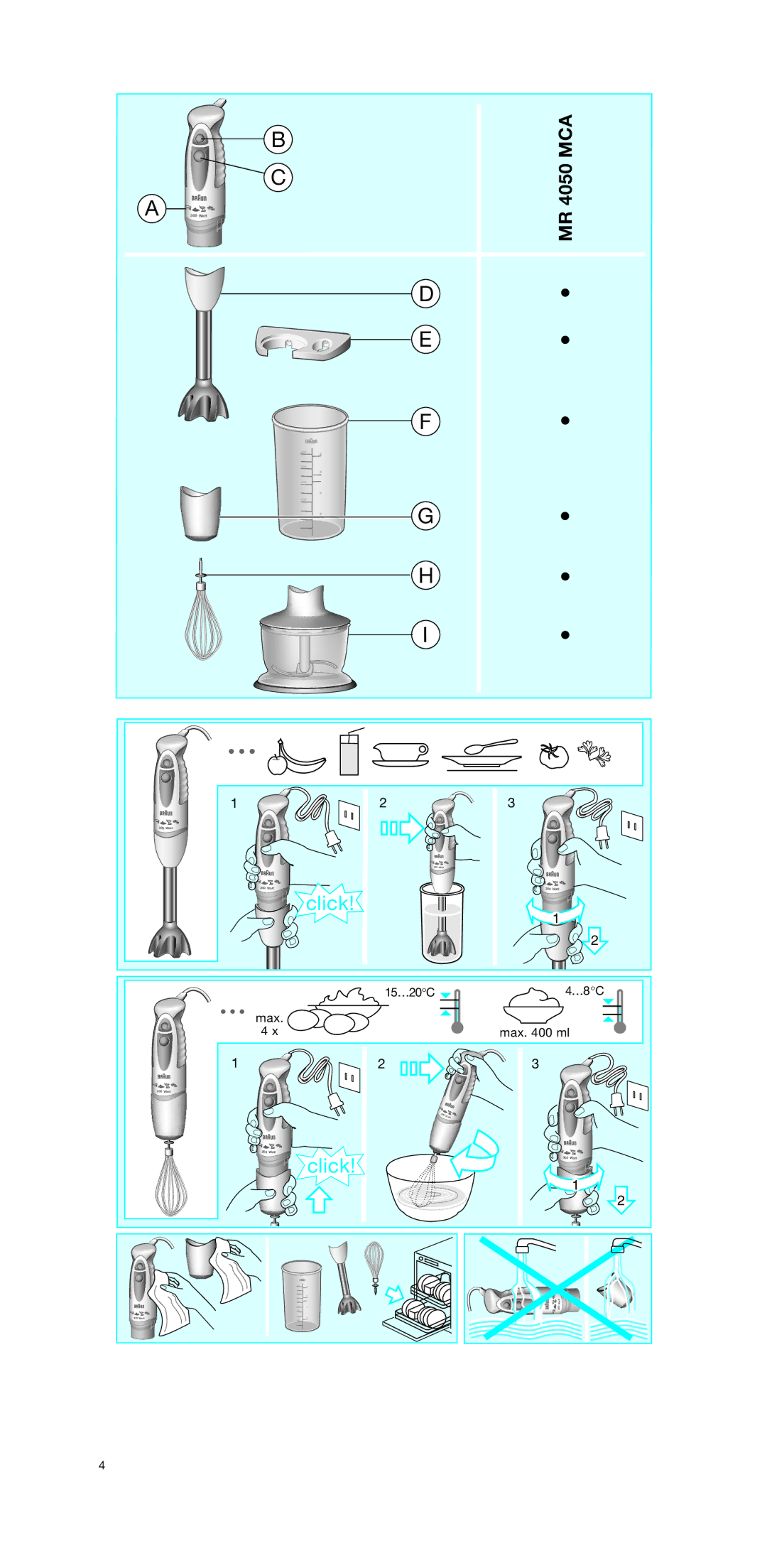 Braun MR 4050 MCA manual Click, 15…20C 