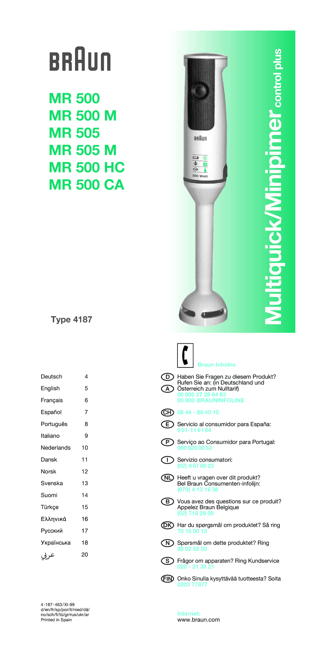 Braun MR 505 M, MR 500 M, MR 500 HC, MR 500 CA manual Multiquick/Minipimercontrol plus 