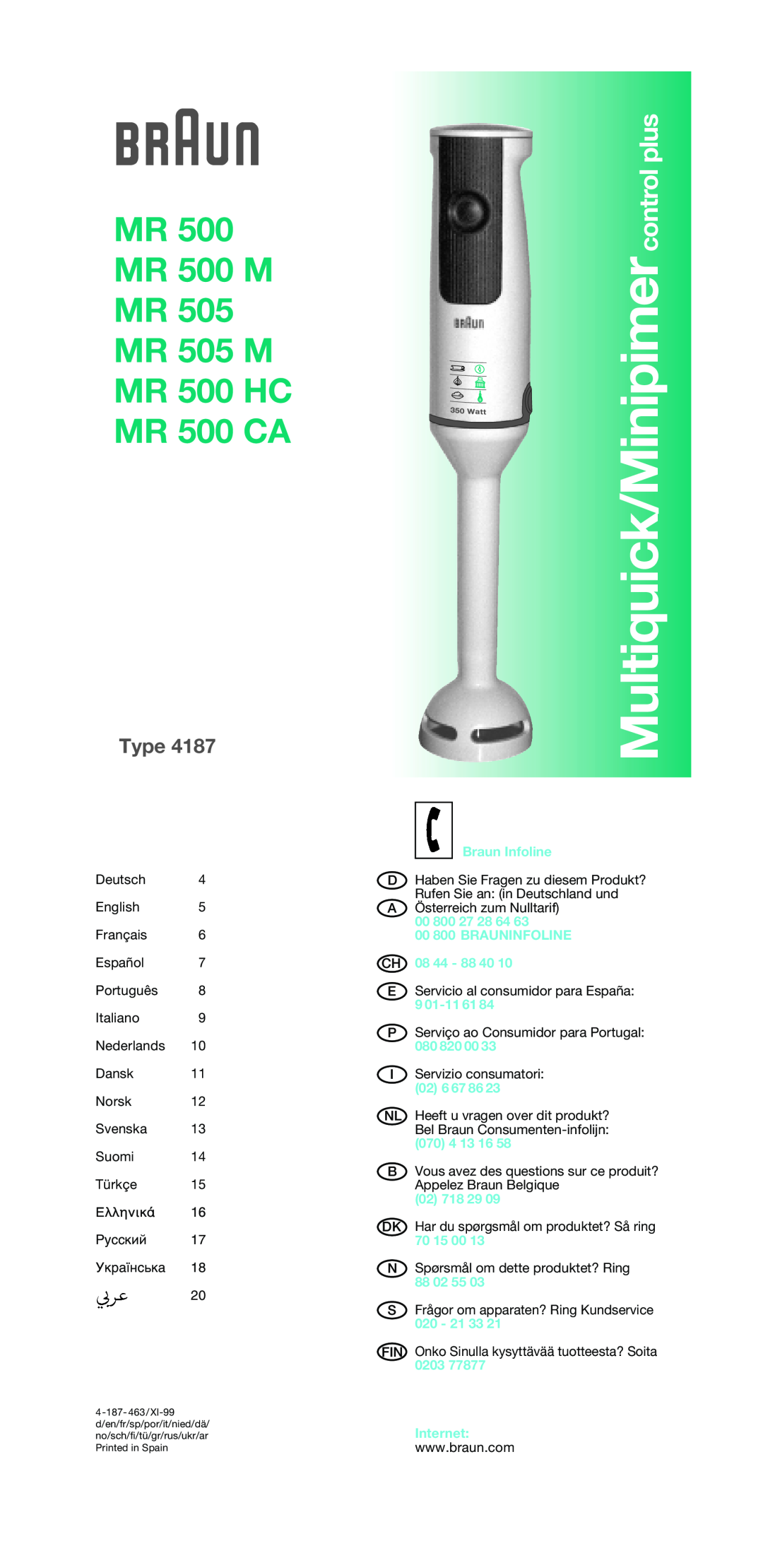 Braun MR 505 M, MR 500 M, MR 500 HC, MR 500 CA manual Multiquick/Minipimercontrol plus, Type 