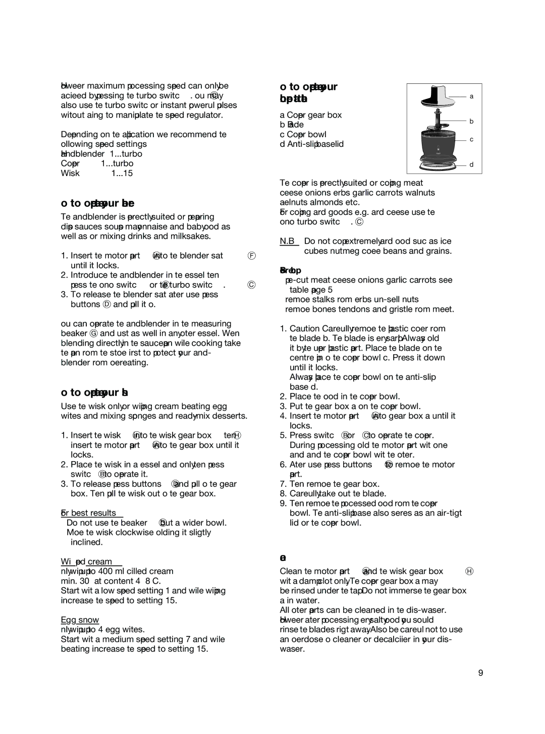 Braun MR 500 How to operate your handblender, How to operate your whisk, How to operate your Chopper attachment, Cleaning 