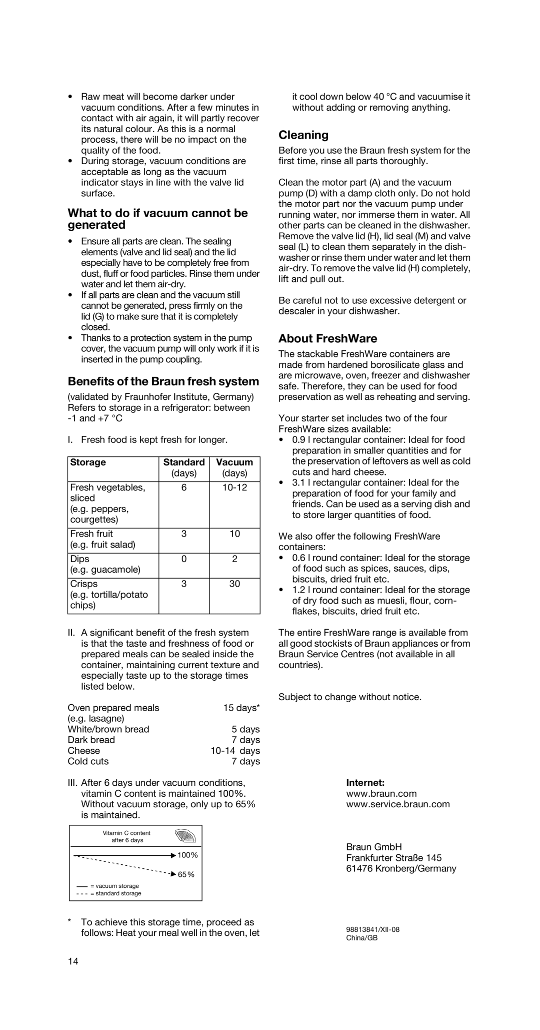 Braun MR 5550 M CAV manual What to do if vacuum cannot be generated, Benefits of the Braun fresh system, About FreshWare 