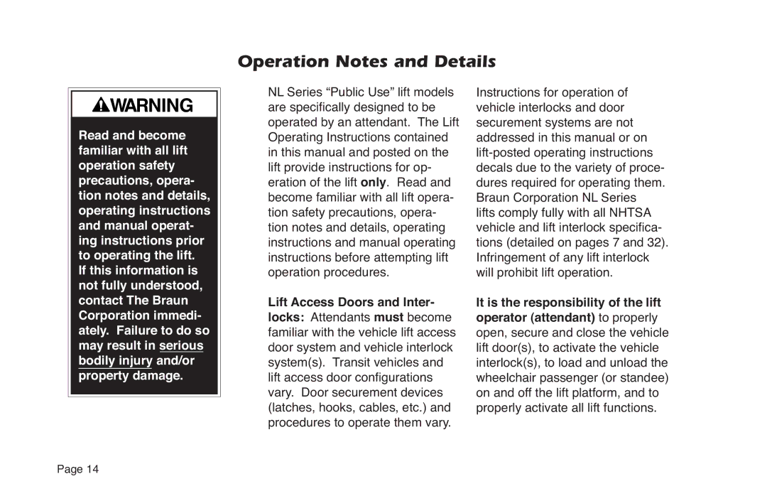 Braun NL Series manual Operation Notes and Details 