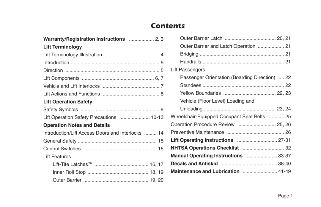 Braun NL Series manual Contents 