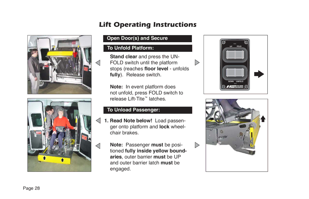 Braun NL Series manual Open Doors and Secure To Unfold Platform 