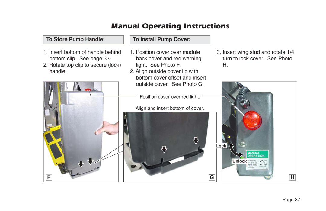 Braun NL Series manual To Store Pump Handle To Install Pump Cover 