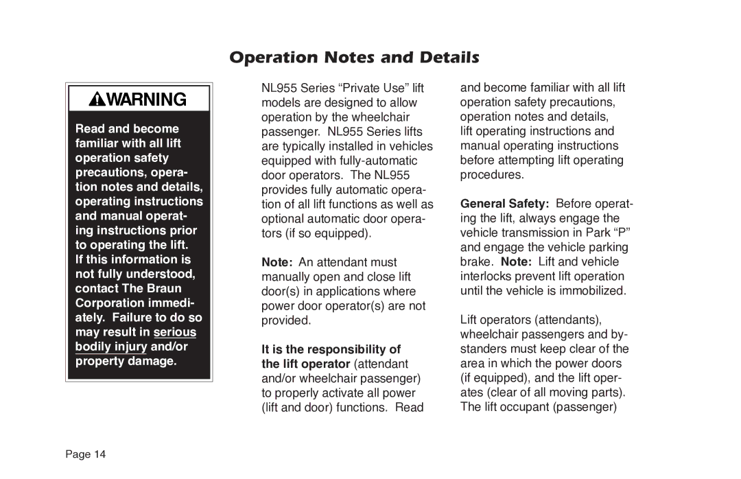 Braun NL955 manual Operation Notes and Details 