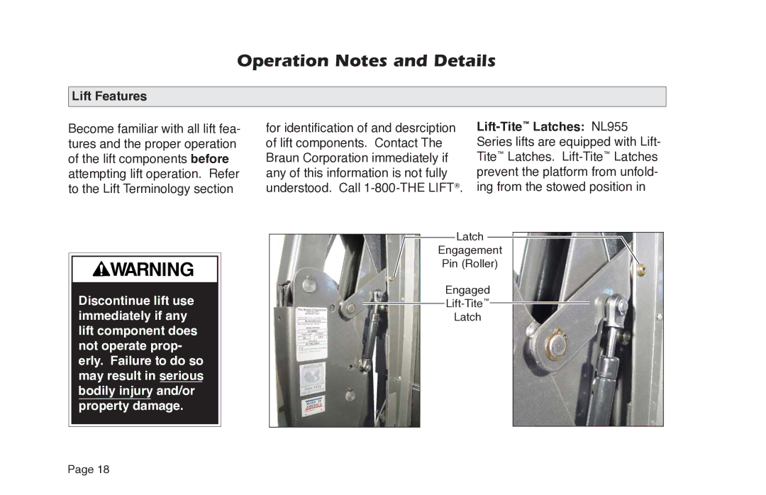 Braun manual Lift Features, Lift-TiteLatches NL955 