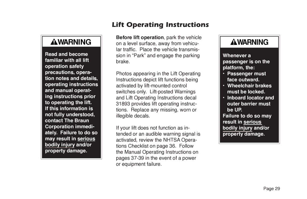 Braun NL955 manual Lift Operating Instructions 